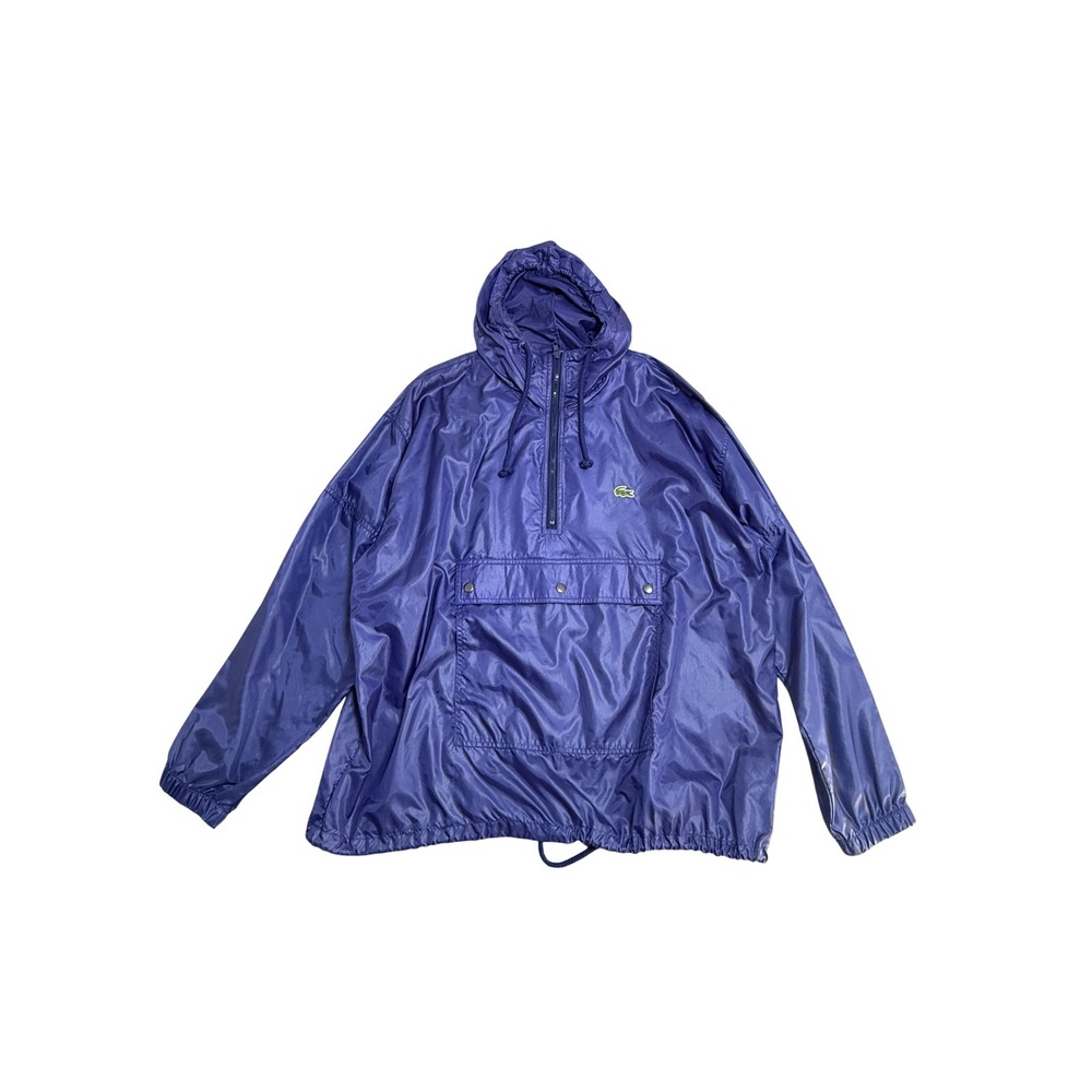 Vintage Izod Lacoste Jacket Mens XL Blue Hooded 1/2 Zip Nylon Windbreaker Anorak